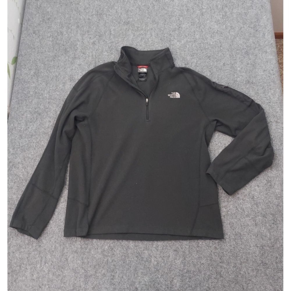 North Face Fleece Pullover Mens Large Black Flashdry 1/4 Zip Outdoor Zip Pocket